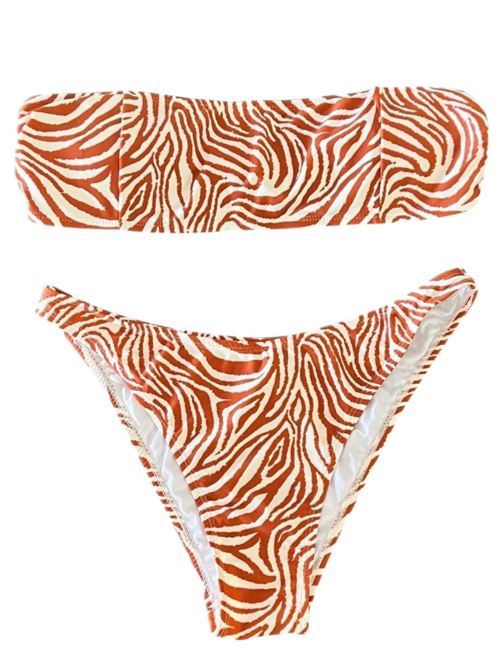 Kendall & Kylie Burnt Orange Rust & Cream Animal Leopard Print Bandeau Bikini